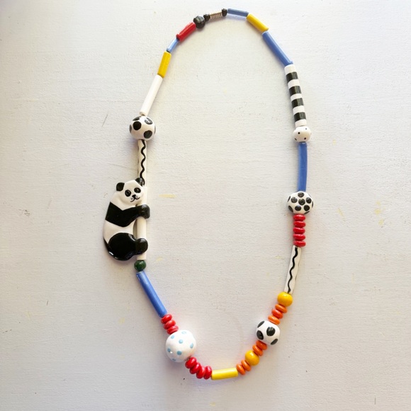 Ruby Z Jewelry - RUBY Z Vintage Ceramic Hand Painted Beaded Necklace with Panda Motif Rare